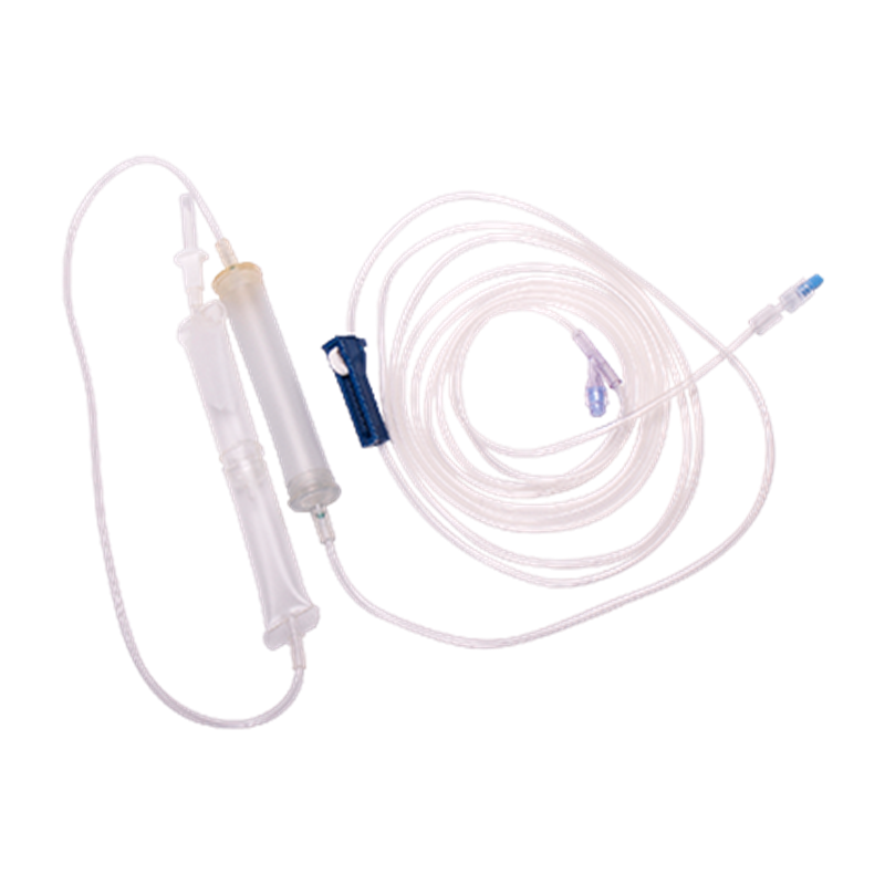 Transfusion Pump Set with Flexible Chamber and Needleless Access Site